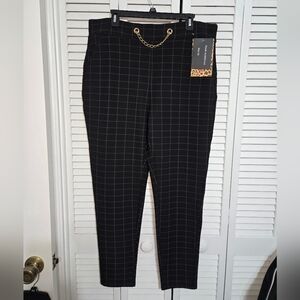 Bae City Women's 3X Plaid B/W Chain Waist Scuba Pant NEW